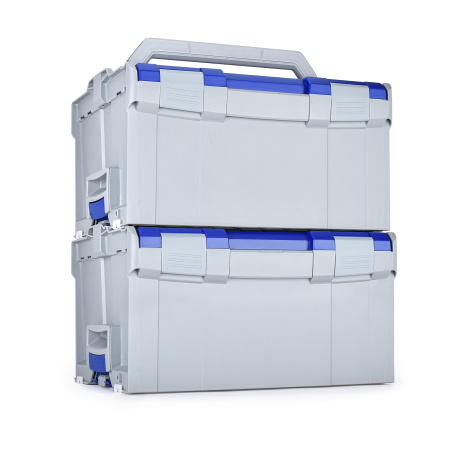 x2 Bosch Sortimo L-BOXX 238 Werkzeugkoffer – Größe 3 Hellgrau mit Blauem Deckel | Modulares Transportsystem